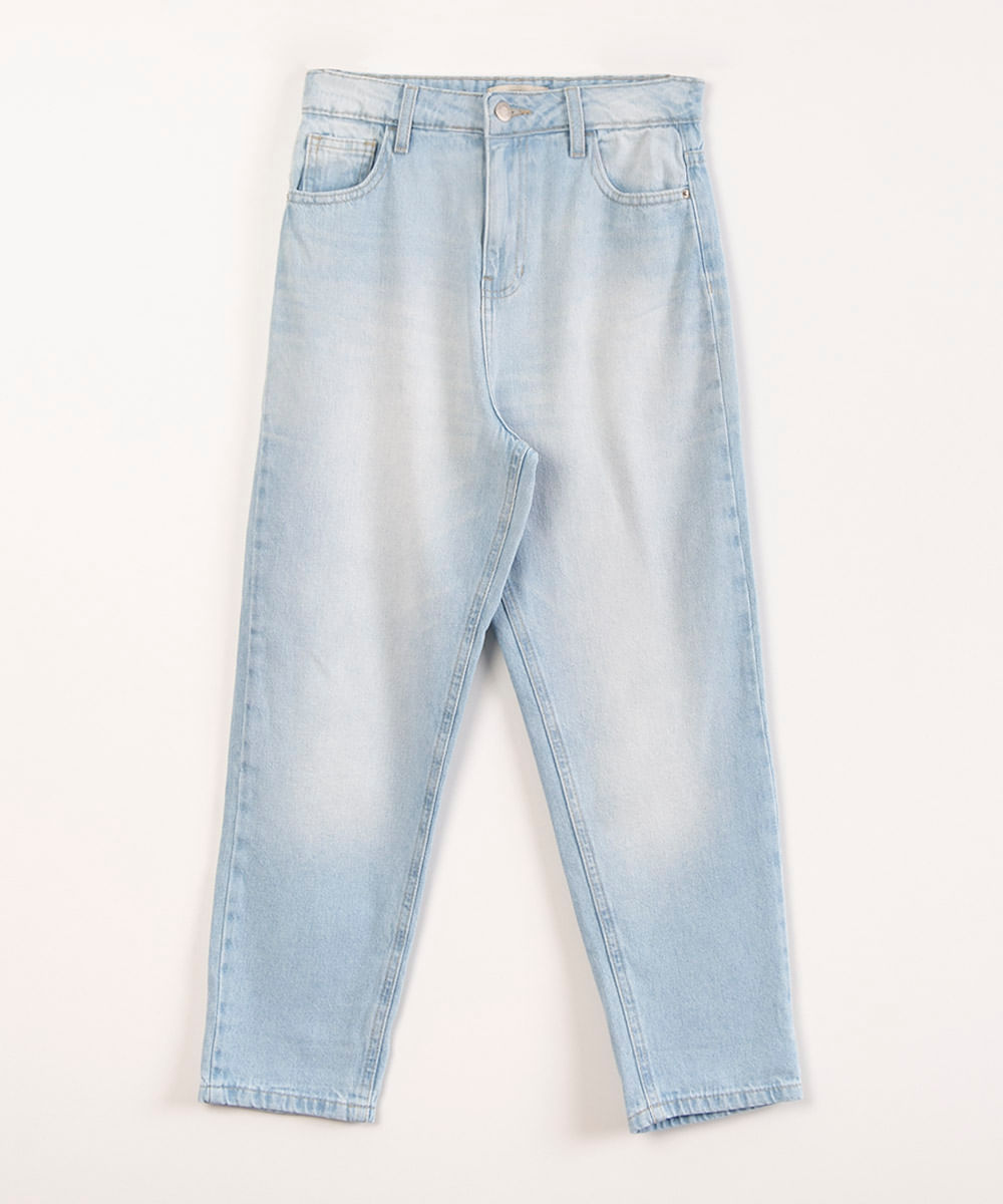 calça juvenil jeans mom azul claro