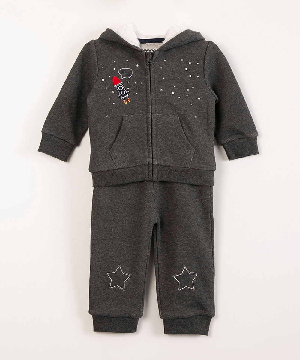 conjunto de moletom foguete cinza