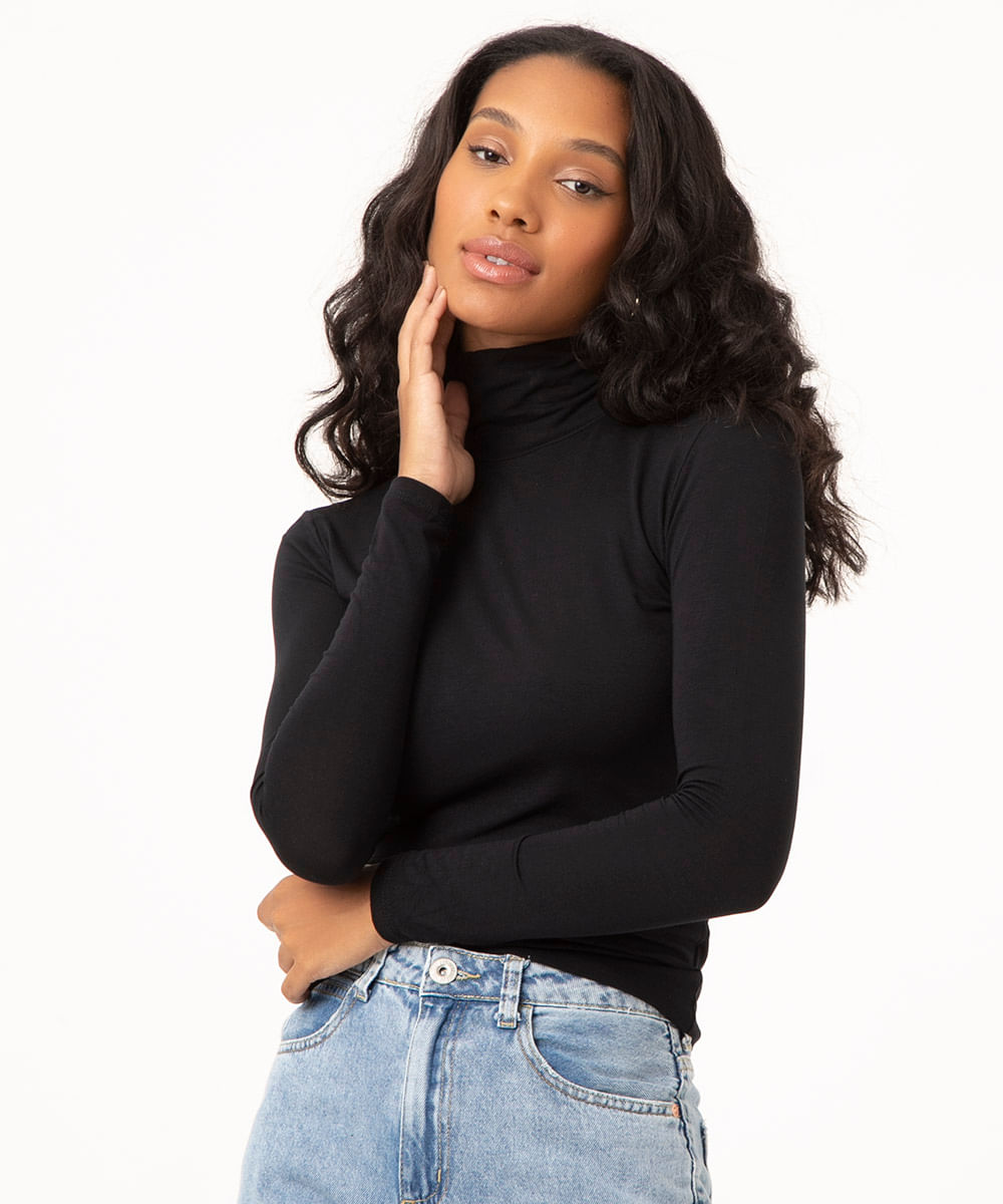 blusa básica manga longa preta