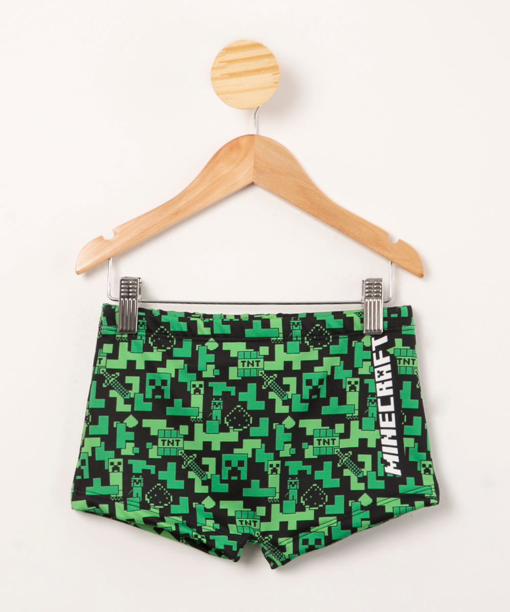 sunga infantil boxer estampada minecraft com cordão proteção uv50+ verde