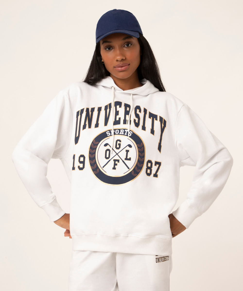 blusão de moletom com capuz "university" off white