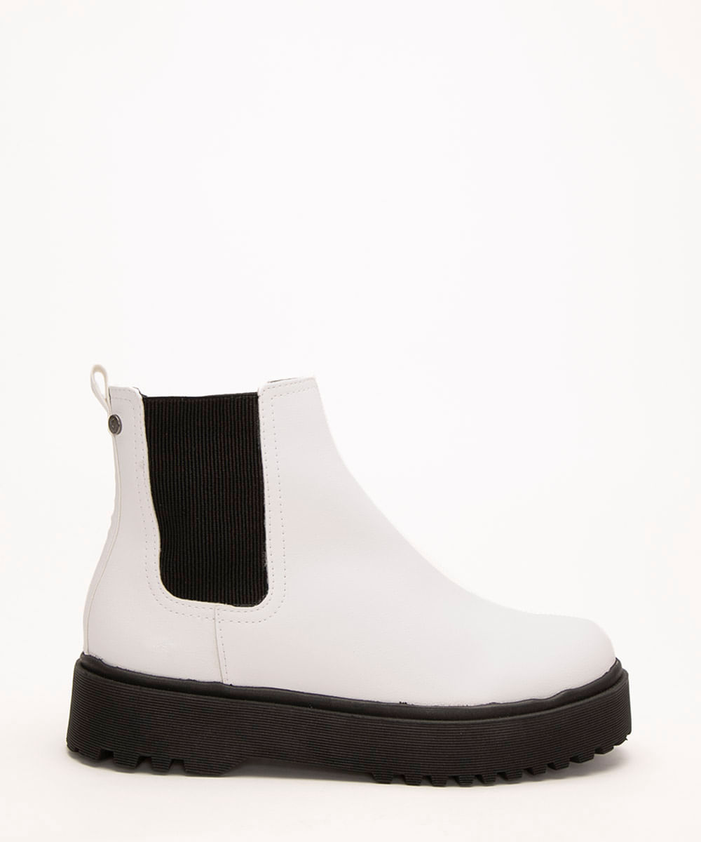 bota chelsea cano médio flatform via uno branco