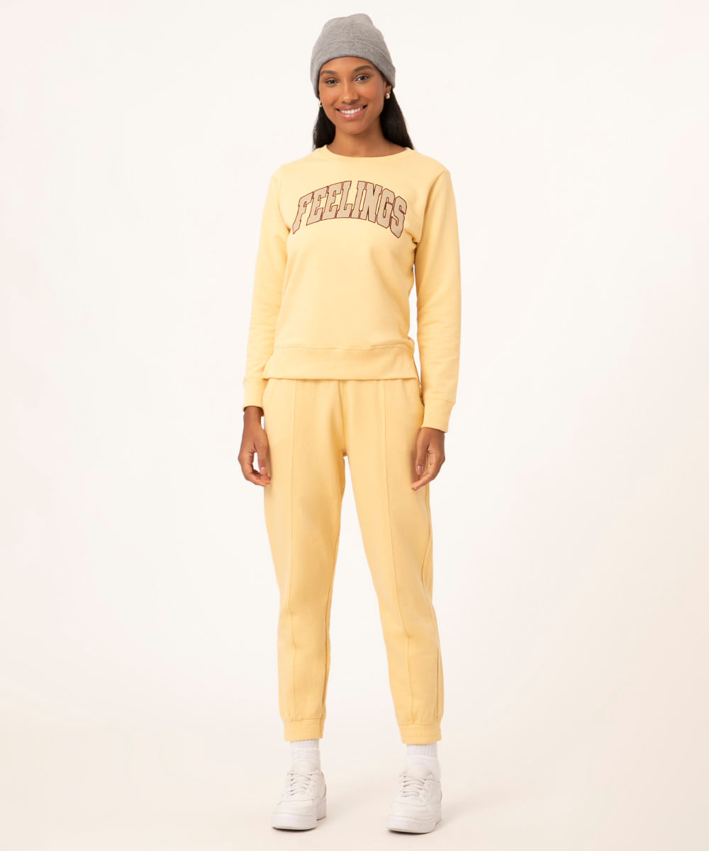 calça jogger básica de moletinho amarelo