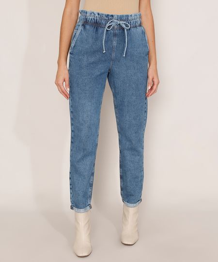 Calca-Mom-Clochard-Jeans-Marmorizada-com-Cordao-Cintura-Super-Alta-Azul-Medio-9985481-Azul_Medio_1