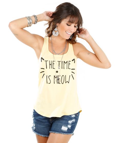 Regata-Nadador--The-Time-is-Meow--Amarela-8144267-Amarelo_1