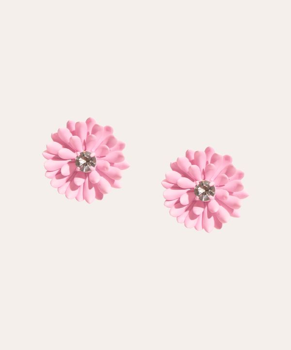 brinco de flor com strass rosa Único