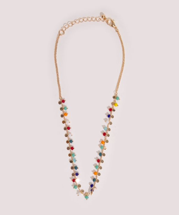 colar choker com medalhas e miçangas dourado Único