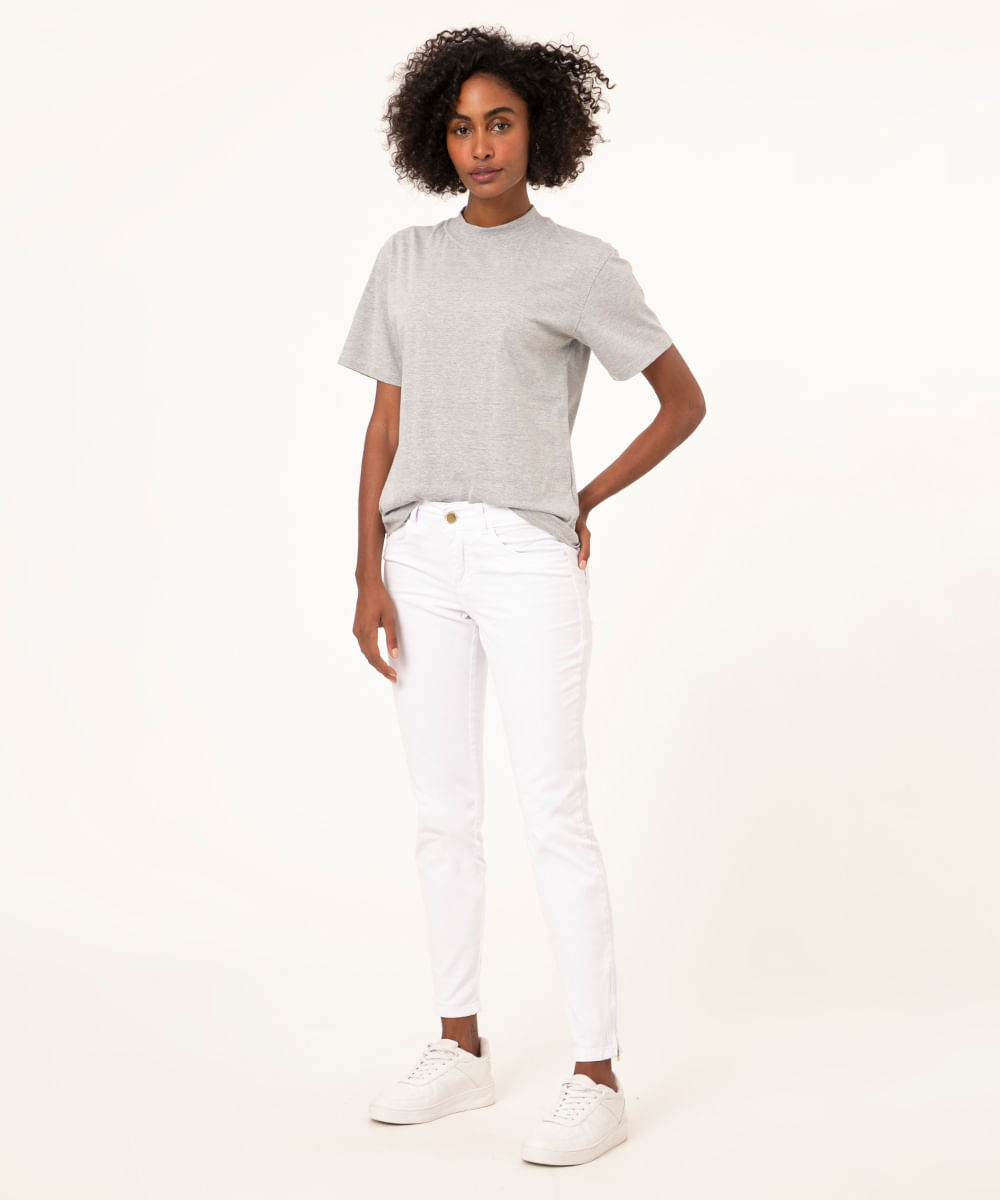 calça de sarja super skinny com zíper branca