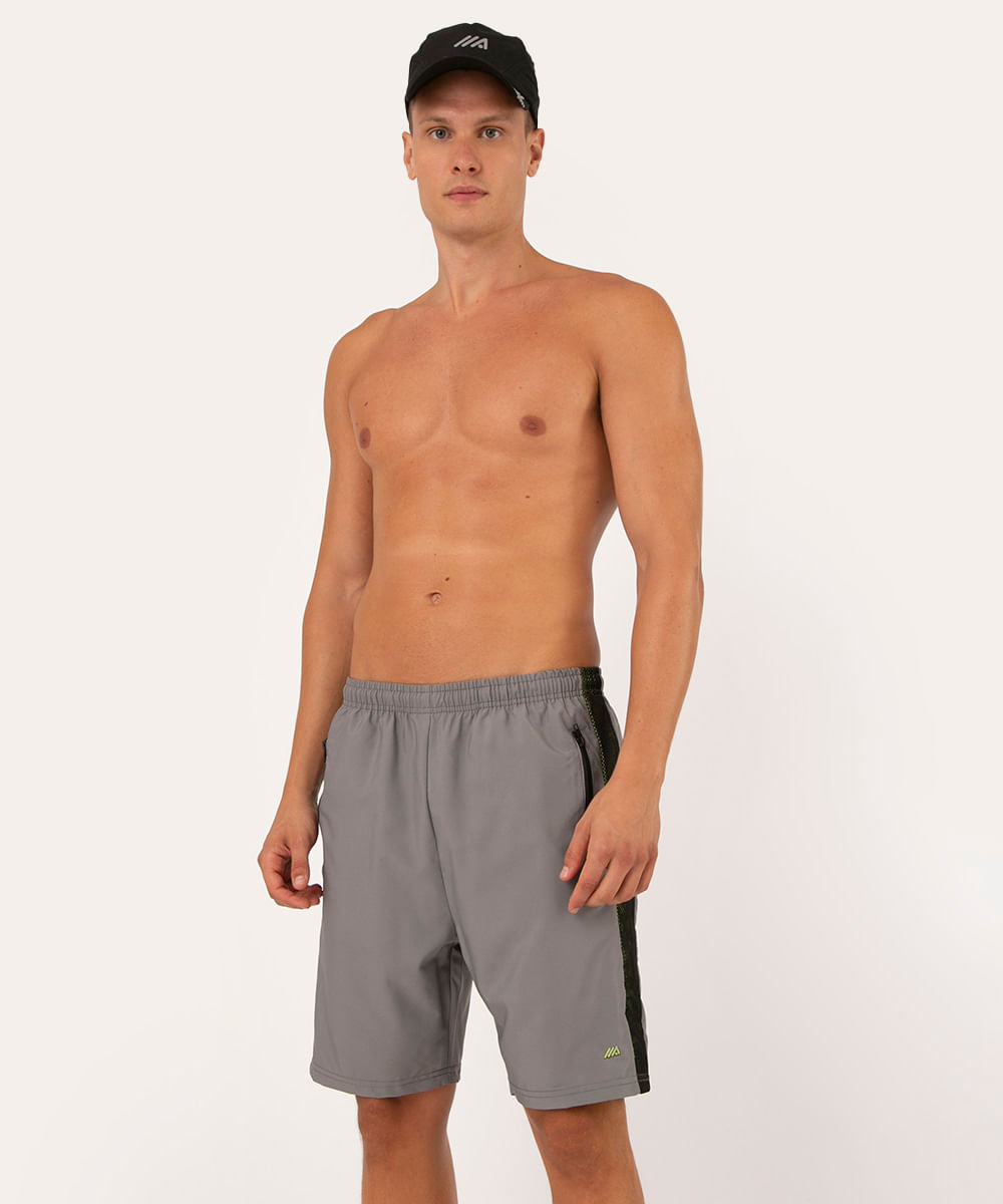 bermuda cós elástico bolso com zíper esportiva ace cinza