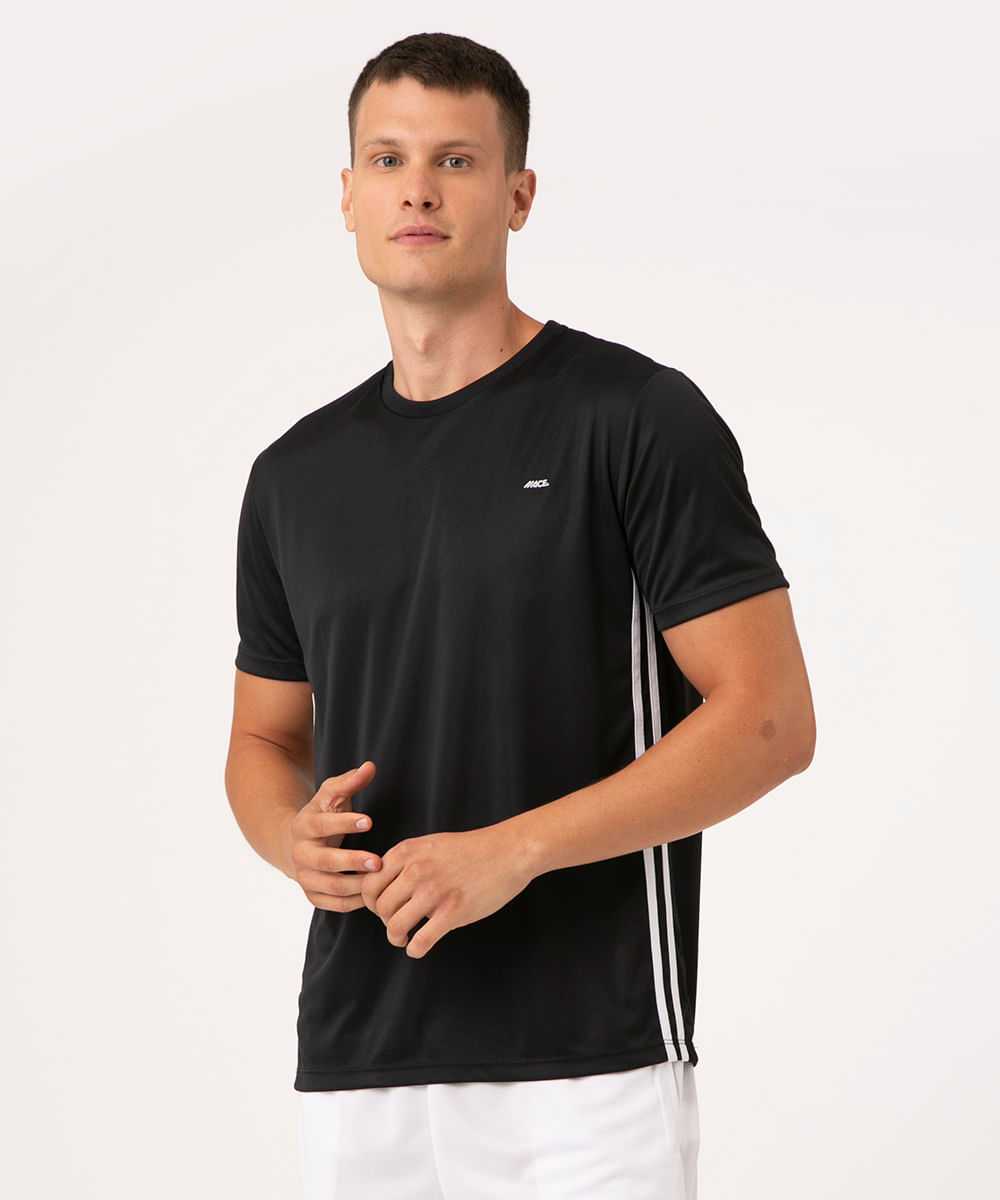 camiseta gola careca com listra lateral esportivo ace preto