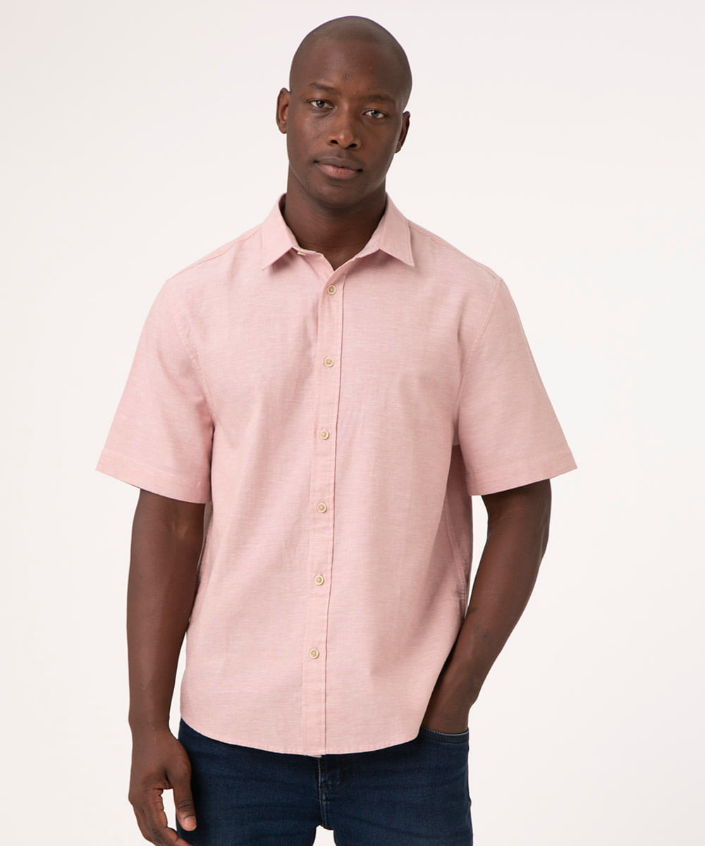 camisa comfort oxford manga curta - ROSA ESCURO