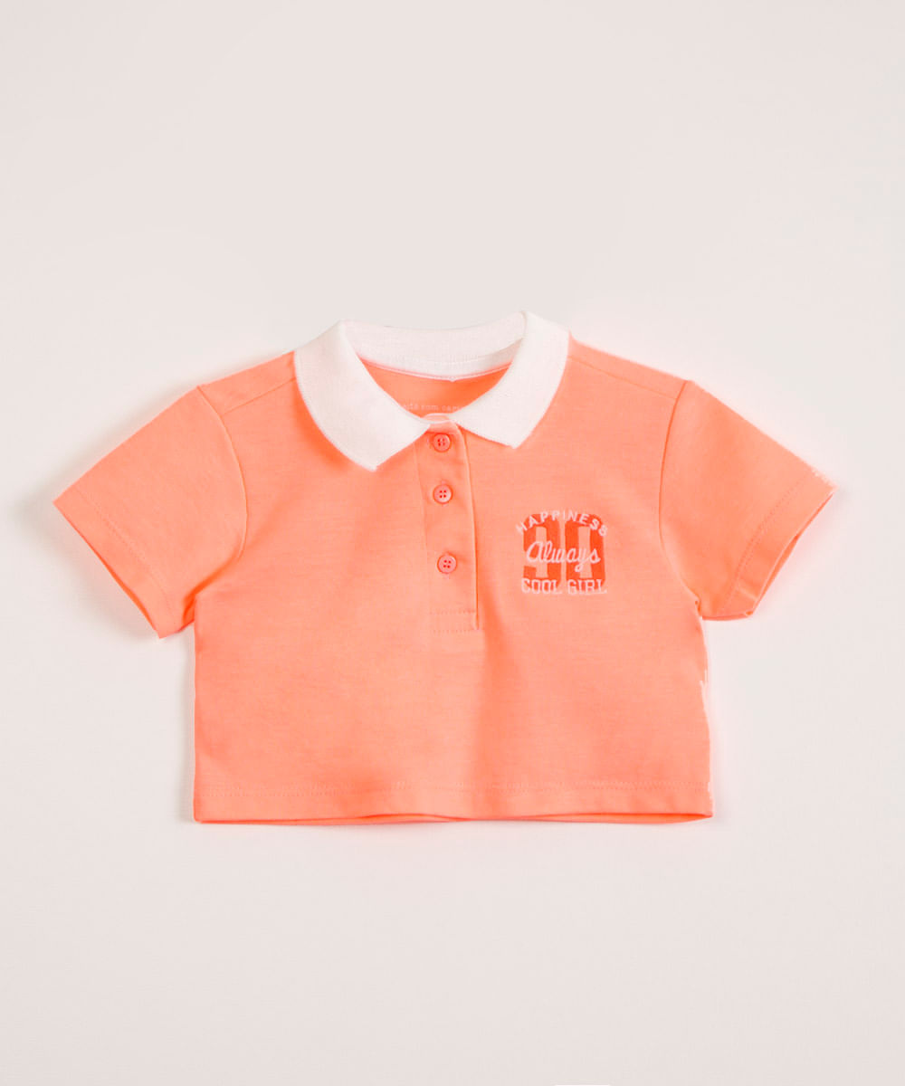 polo infantil cropped com bordado coral