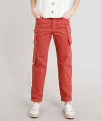 Calca-de-Sarja-Feminina-Cargo-com-Ziper-na-Barra-Coral-9363573-Coral_1