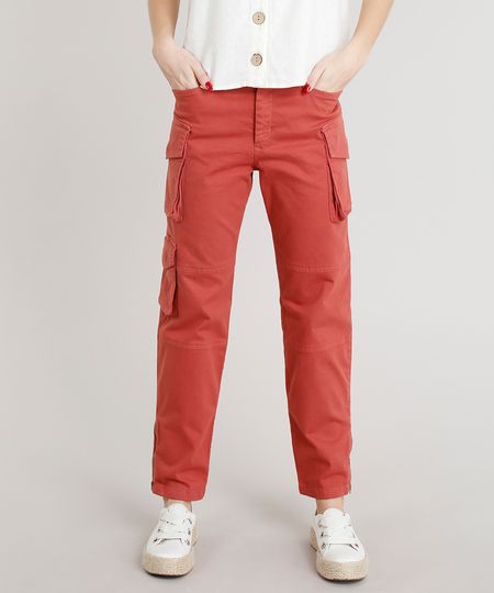 Calca-de-Sarja-Feminina-Cargo-com-Ziper-na-Barra-Coral-9363573-Coral_1