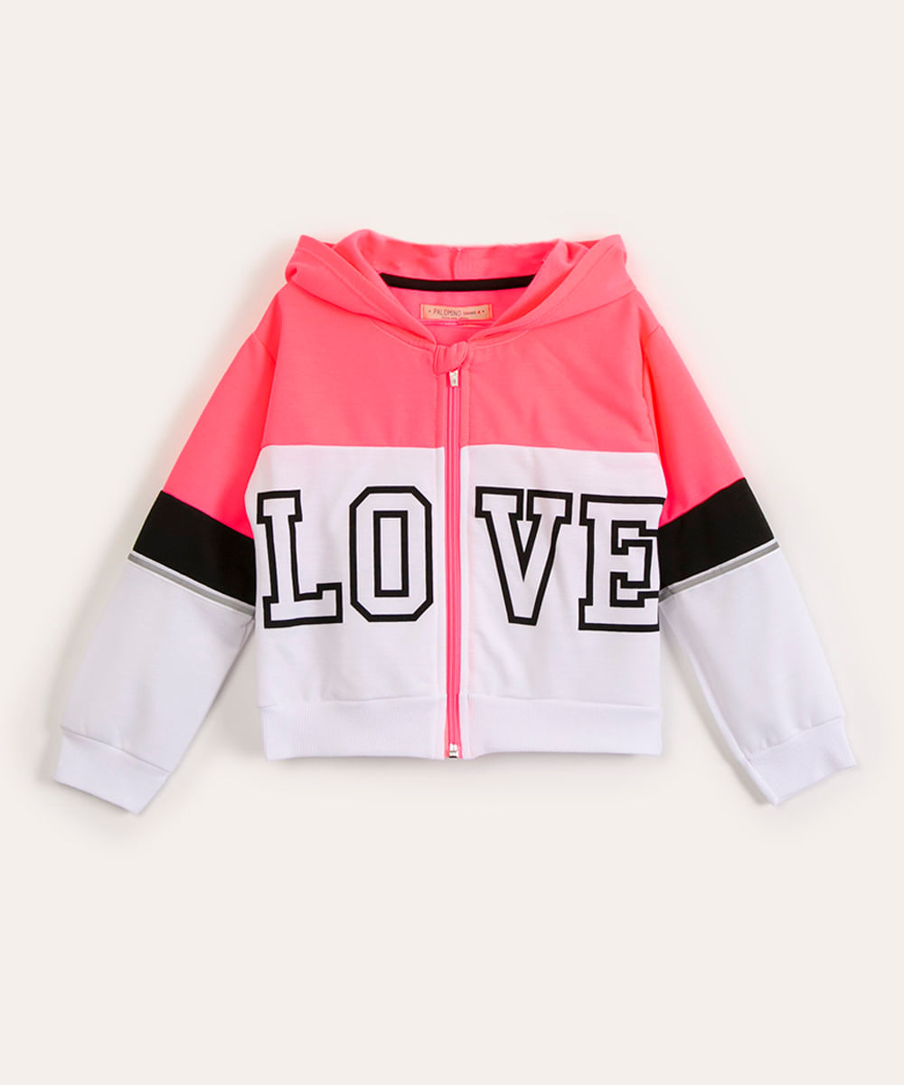 blusão infantil de moletom com zíper e capuz love off white