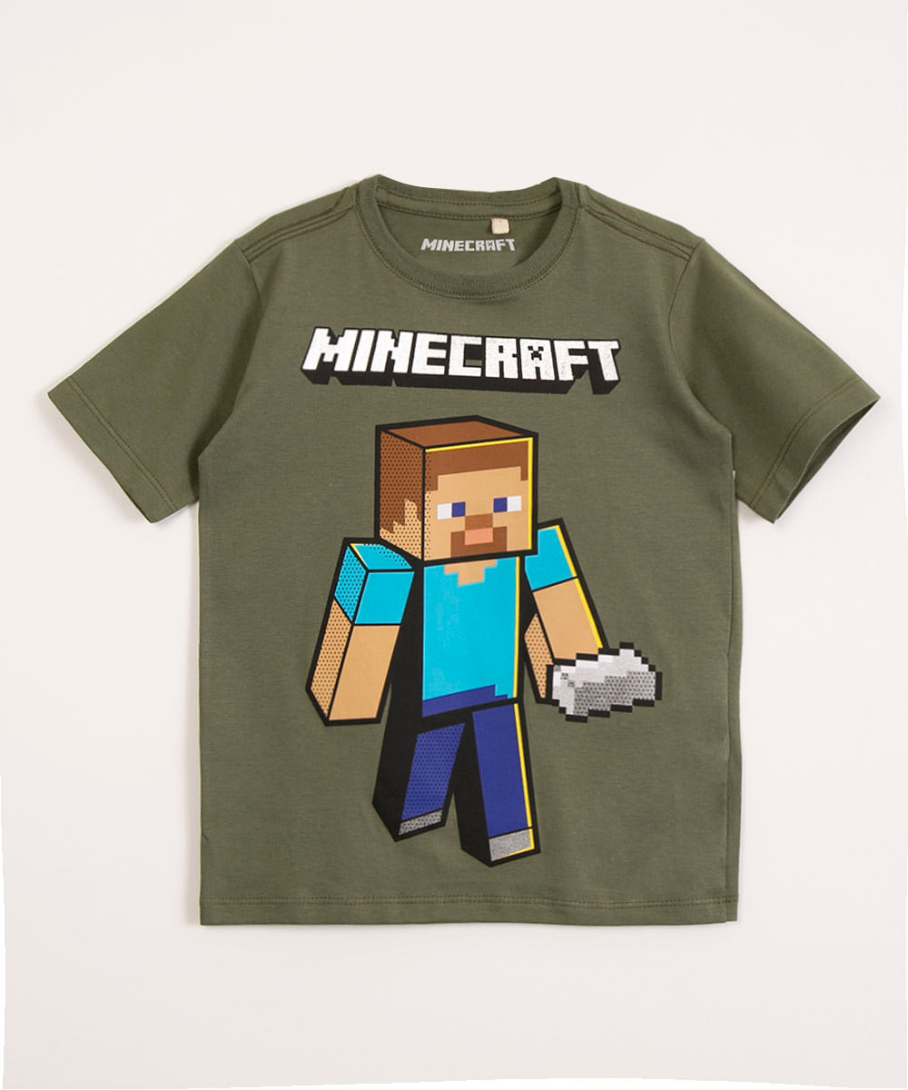 camiseta infantil manga curta minecraft verde militar
