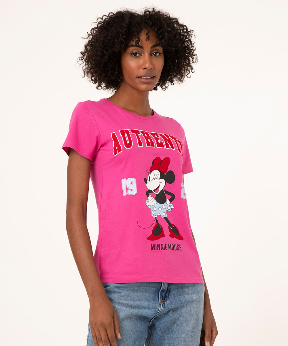 camiseta de algodão manga curta minnie pink