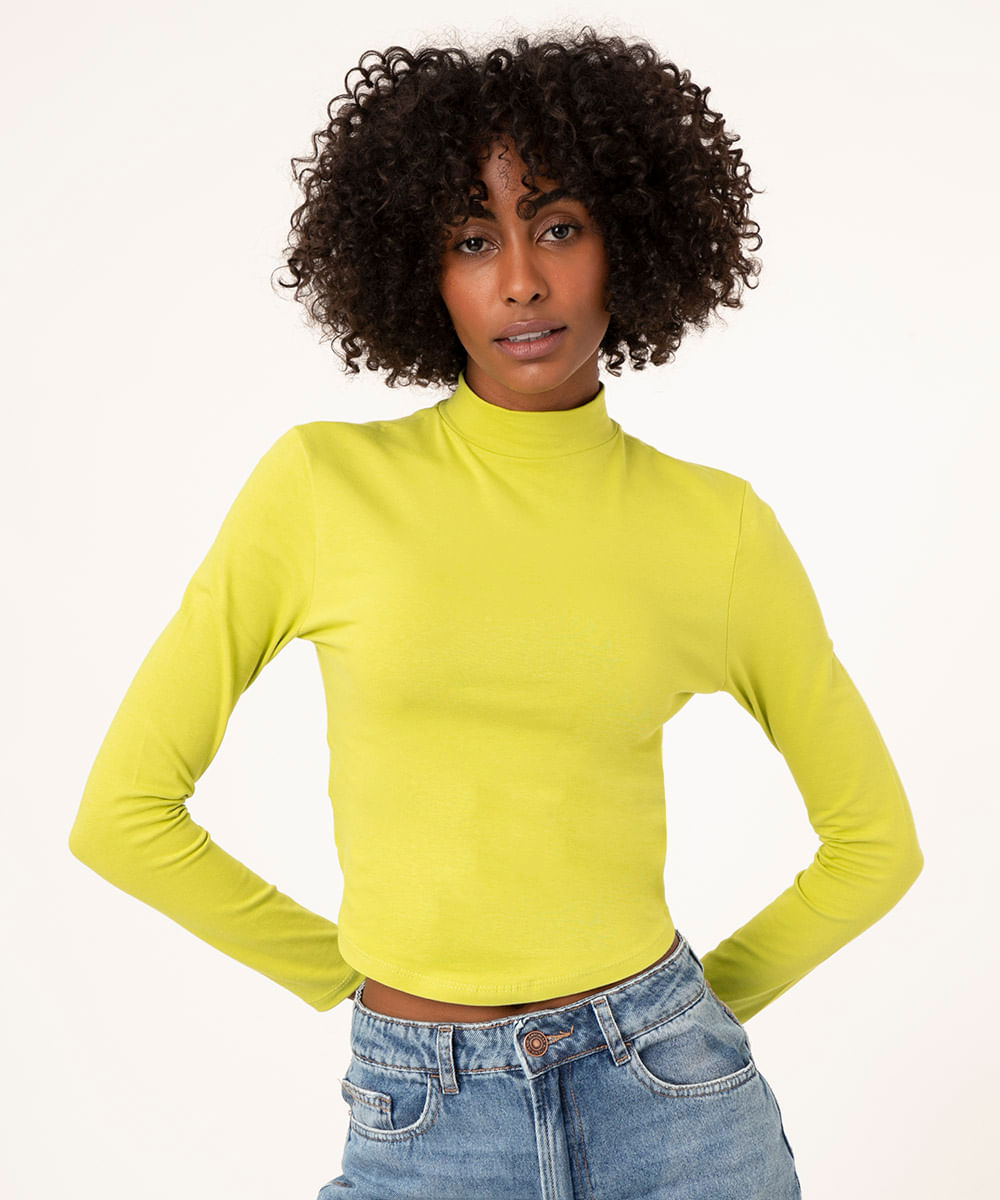 blusa gola alta manga longa verde