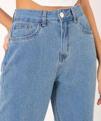 Calça Jeans Mom Cintura Super Alta Azul Médio detalhe cintura