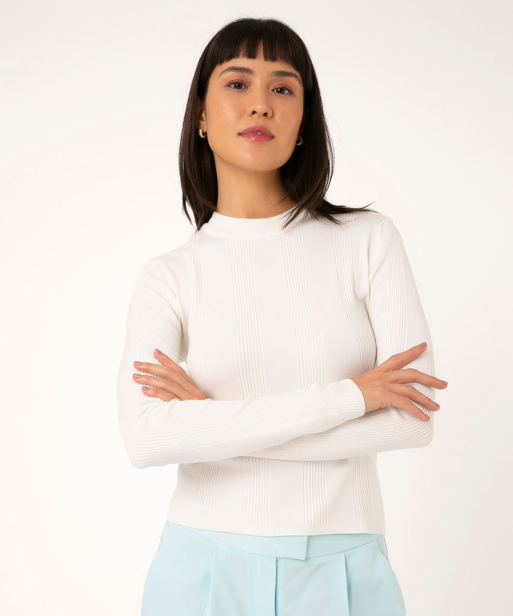 suéter básico de tricot canelado - off white