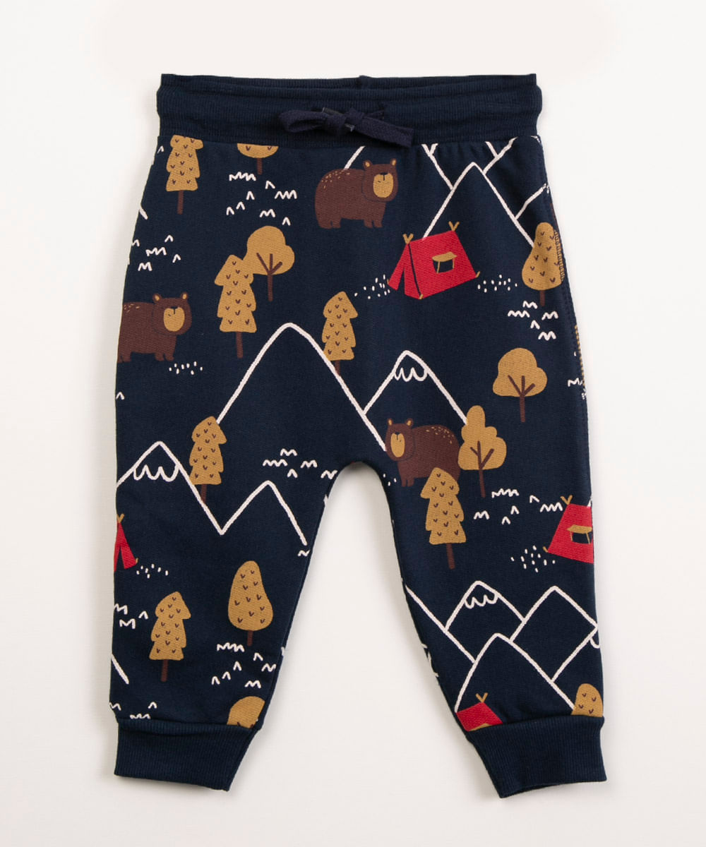 calça infantil de moletom floresta azul marinho