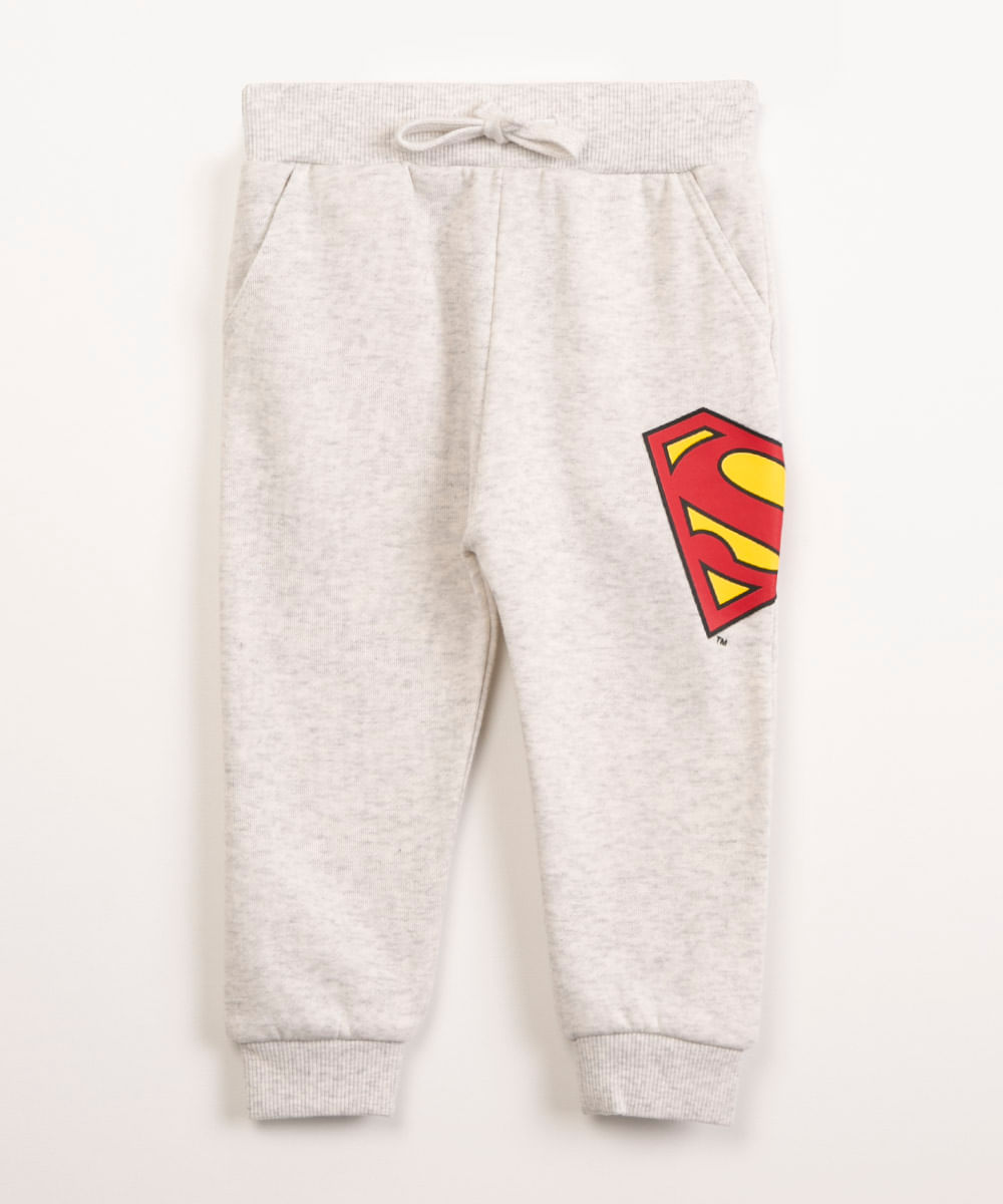 calça infantil de moletom super homem cinza