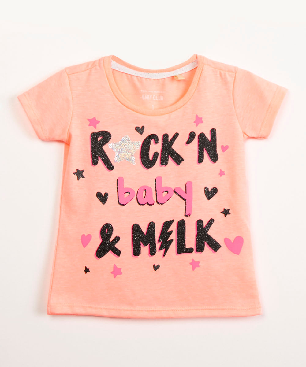 camiseta infantil manga curta rock'n & milk coral