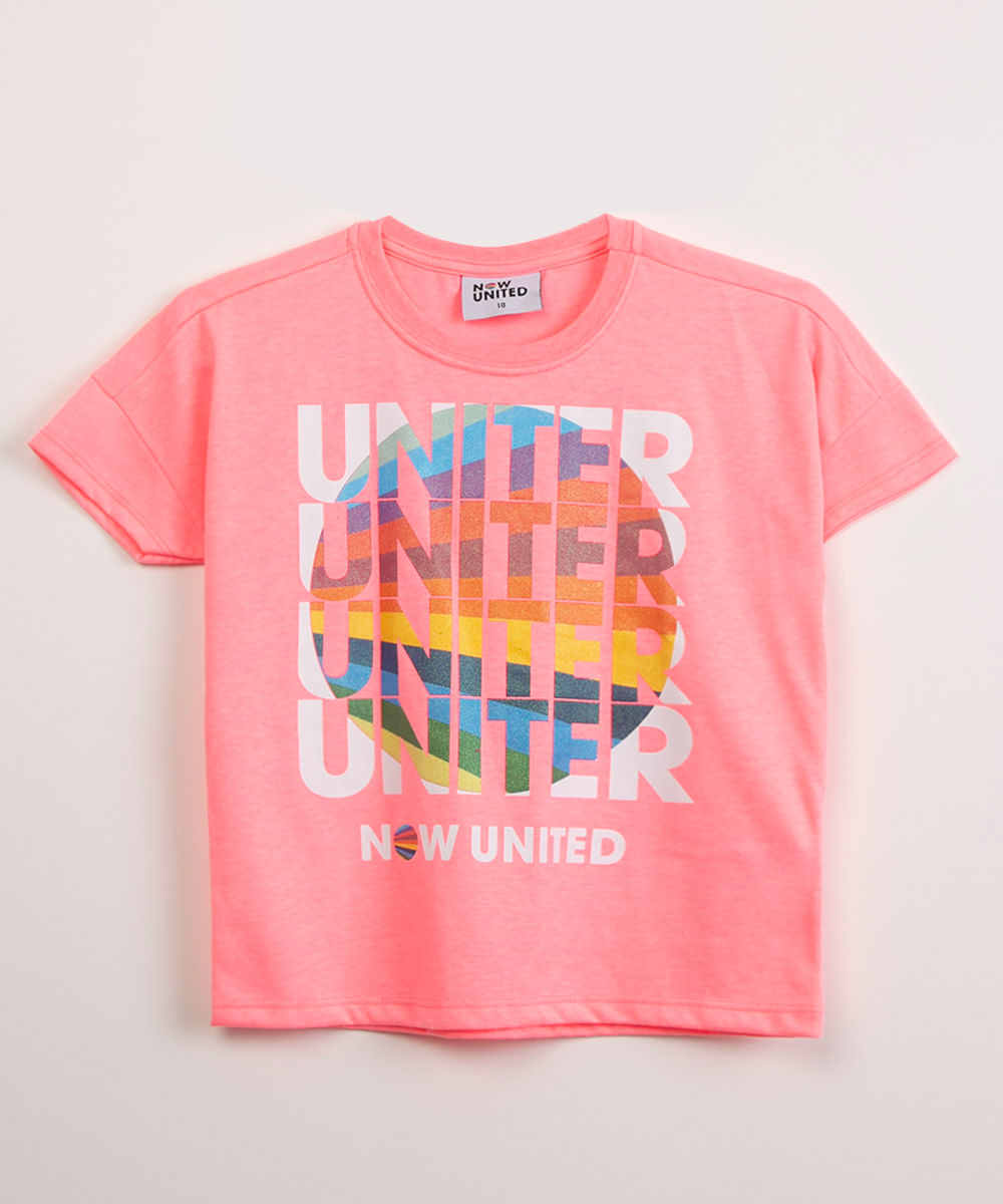 camiseta infantil manga curta now united rosa neon