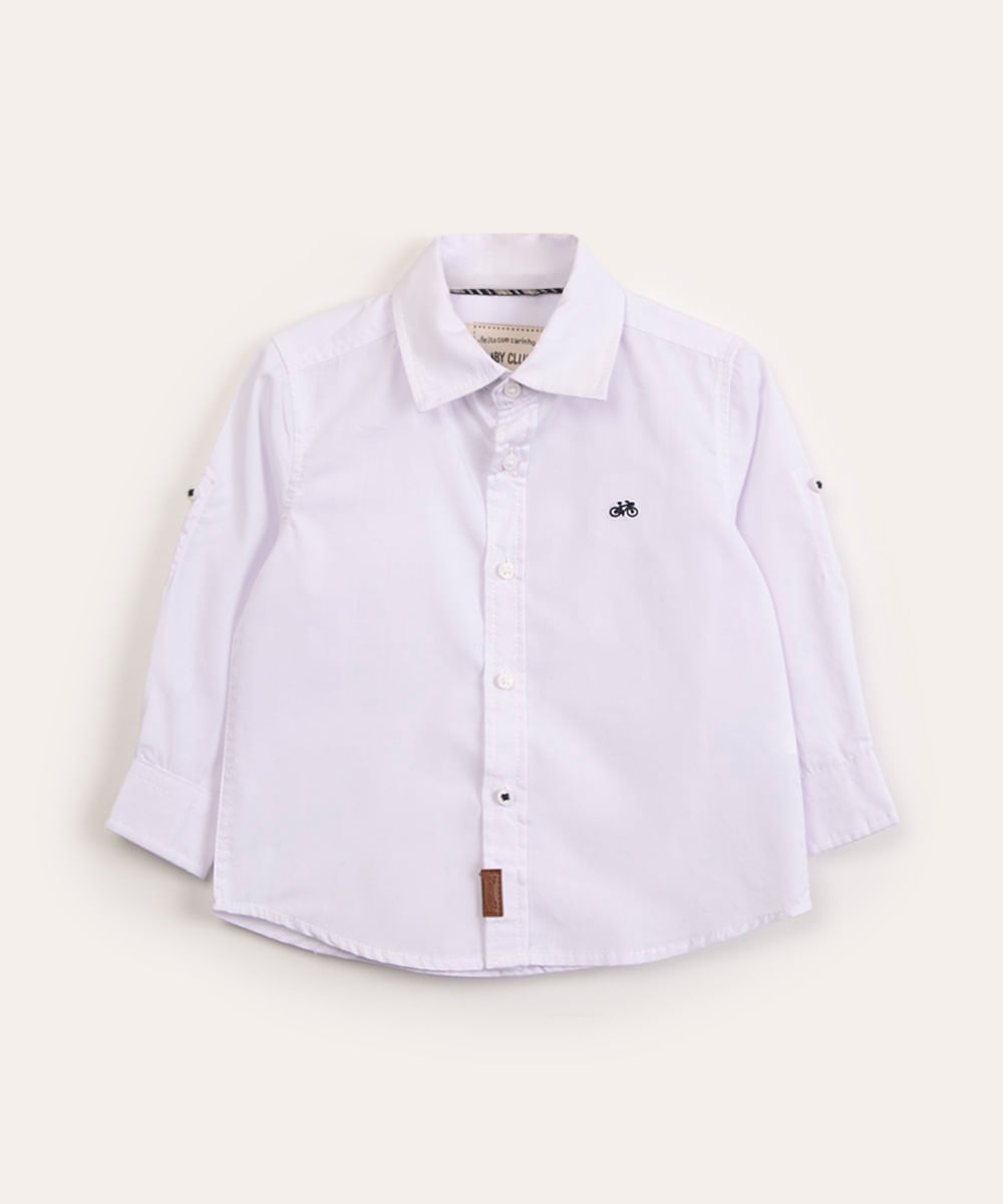 camisa infantil manga longa com bordado off white