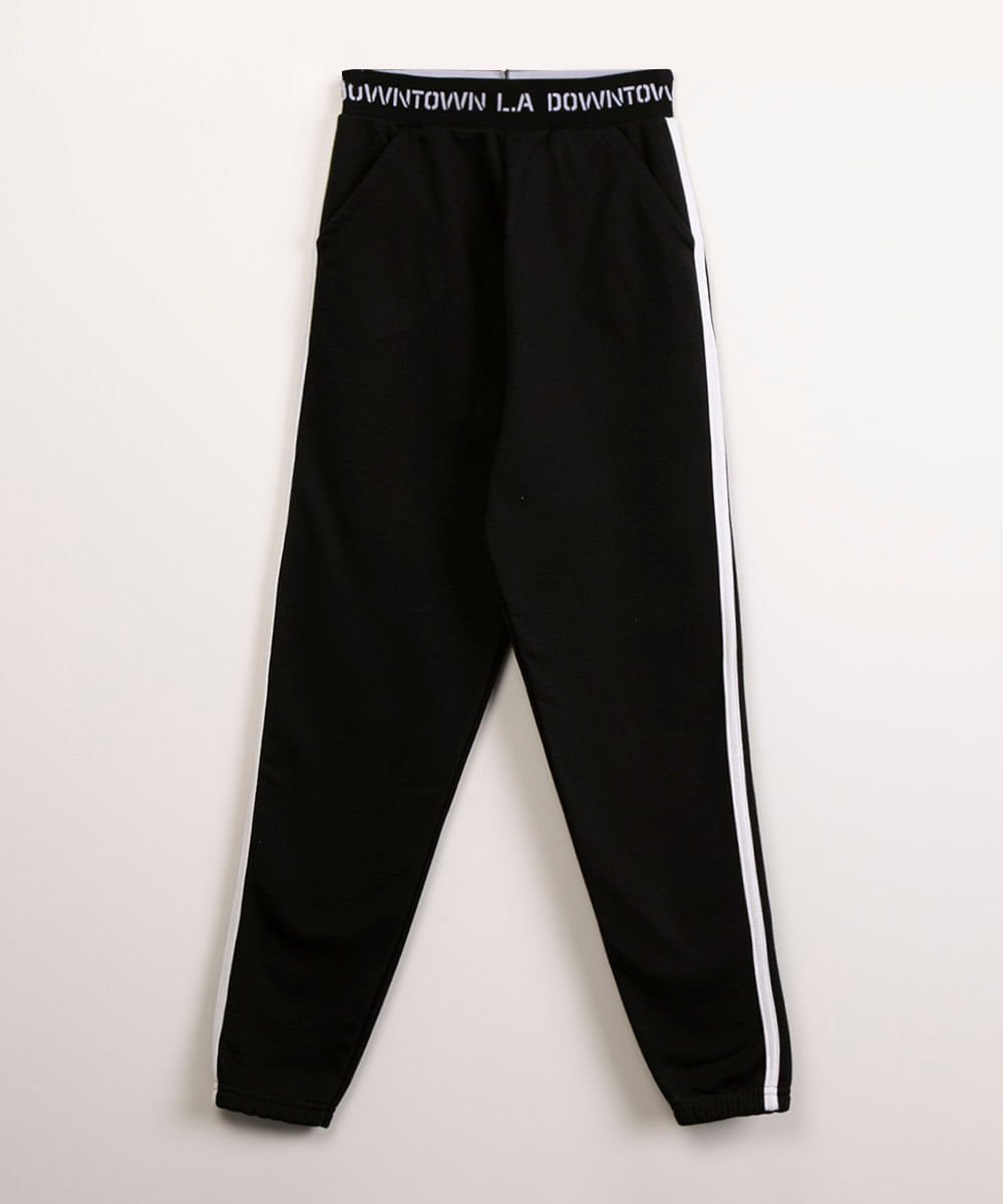 calça jogger juvenil de moletom cós faixa preta