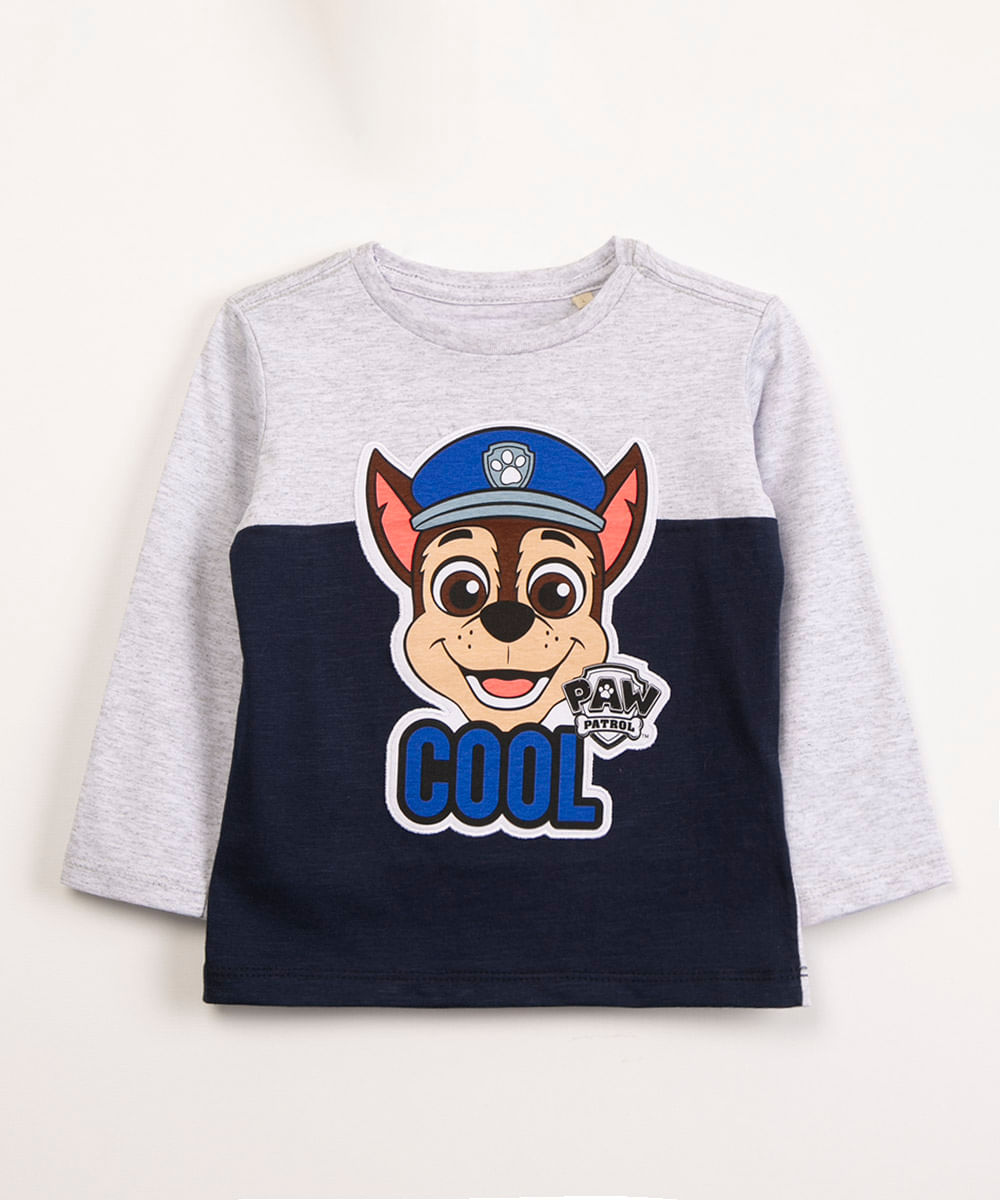 camiseta infantil manga longa cool patrulha canina azul marinho