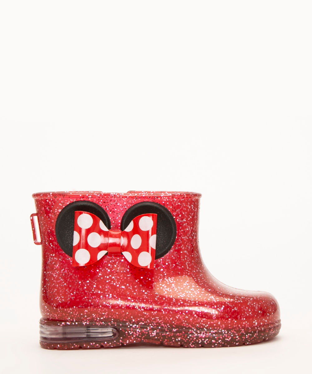 galocha infantil glitter minnie vermelho