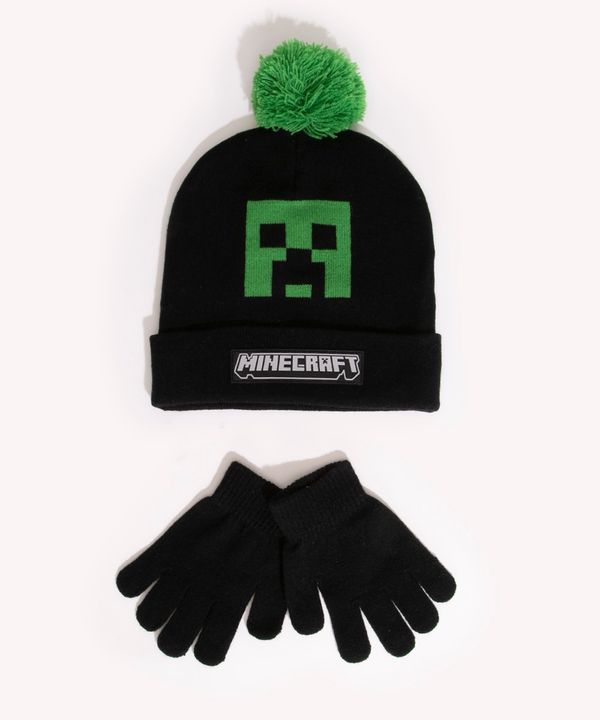 kit infantil touca + par de luvas minecraft preto Único