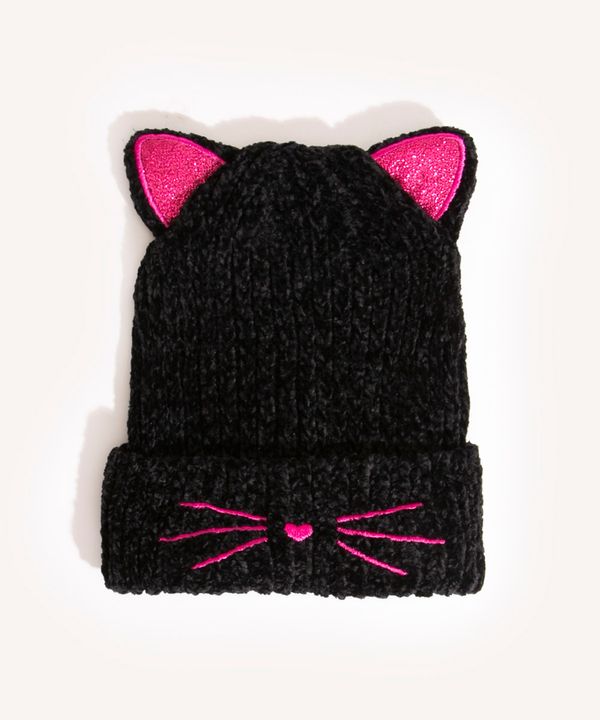 touca infantil de tricô gatinho preta Único
