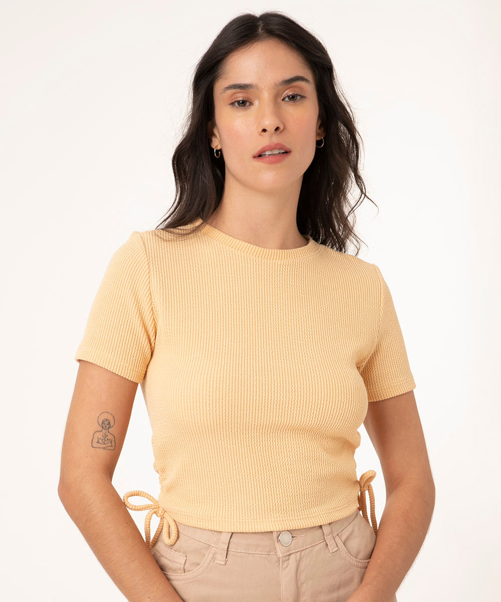 blusa de malha amarração lateral bege