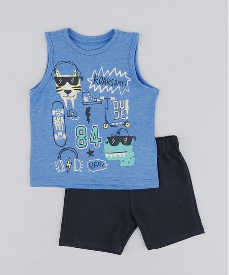 Conjunto-Infantil-de-Regata-Estampada-Azul---Bermuda-em-Moletom-Preta-9294956-Preto_1