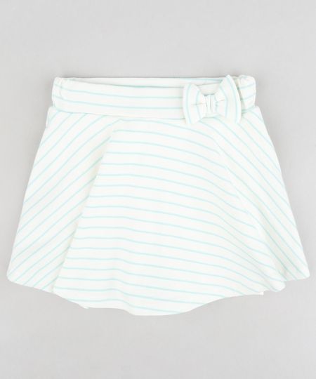 Short Saia Infantil Listrado com Laço Off White Menor preço em Short Saia Infantil Listrado com Laço Off White