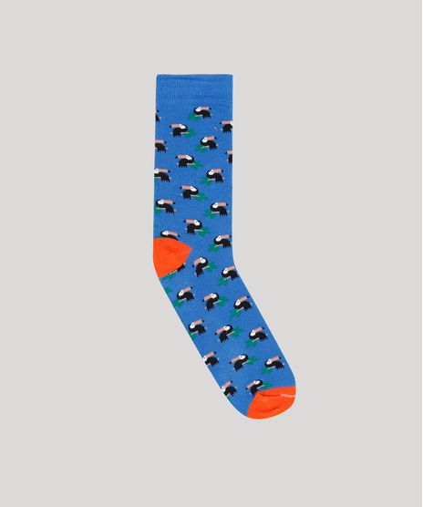 Meia-Masculina-Cano-Alto-Divertida-de-Tucanos-Azul-9309988-Azul_1