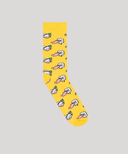 Meia-Masculina-Cano-Alto-Divertida-de-Sushis-Amarela-9309979-Amarelo_1