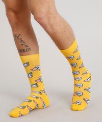 Meia-Masculina-Cano-Alto-Divertida-de-Sushis-Amarela-9309979-Amarelo_2