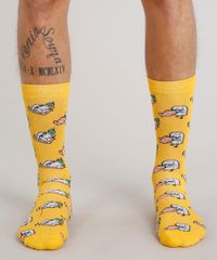 Meia-Masculina-Cano-Alto-Divertida-de-Sushis-Amarela-9309979-Amarelo_4