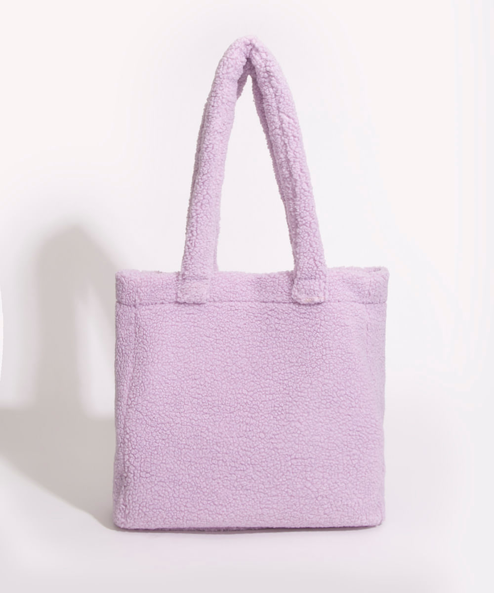 bolsa shopper pelúcia sherpa lilás