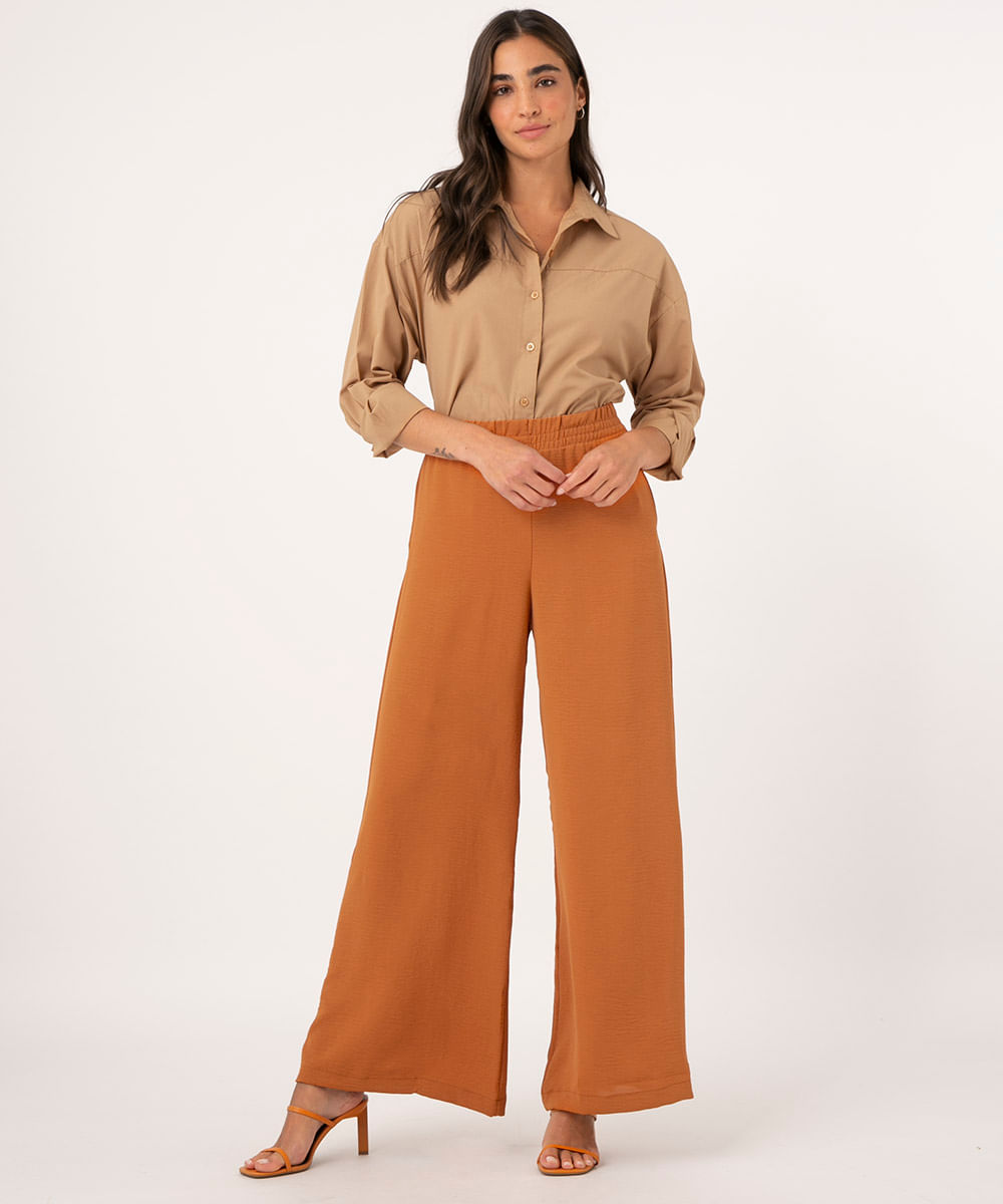 calça wide leg cintura super alta kaki escuro