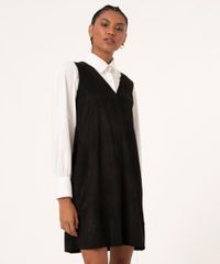 Vestido-de-Suede-com-Bolso-Curto-Alca-Larga-Decote-V-Preto-9982614-Preto_1