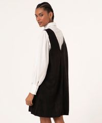 Vestido-de-Suede-com-Bolso-Curto-Alca-Larga-Decote-V-Preto-9982614-Preto_2