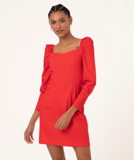 Vestido-Curto-Manga-Bufante-com-Ziper-Vermelho-1001604-Vermelho_1
