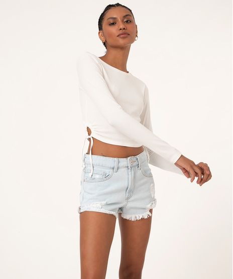 Short-Reto-Jeans-Cintura-Alta-Destroyed-com-Barra-Desfiada-Azul-Claro-9991769-Azul_Claro_1