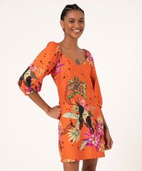 Vestido-Curto-Estampado-Folhagem-Manga-Bufante-Decote-Princesa-Laranja-9999093-Laranja_1