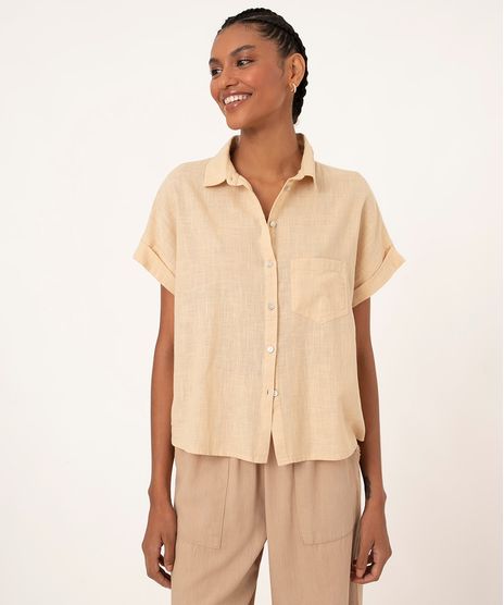 camisa-de-algodao-manga-curta-areia-1001617-Areia_1