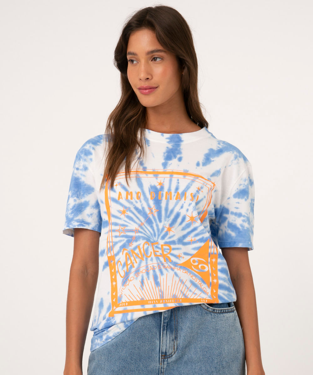 camiseta de algodão tie dye signos câncer off white